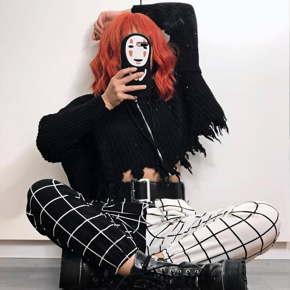 Schwarz-Weiß Gothic Damenhose