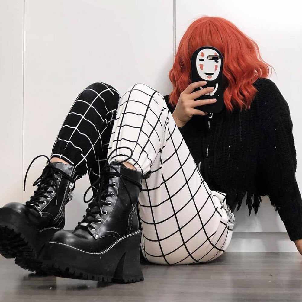 Schwarz-Weiß Gothic Damenhose