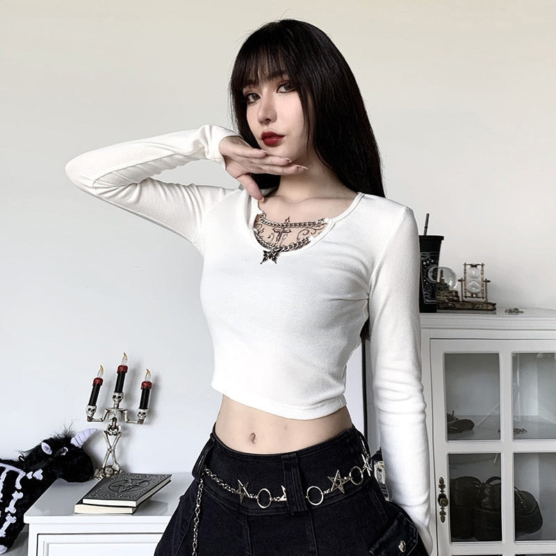 Gothic Oberteil mit Ketten für Damen