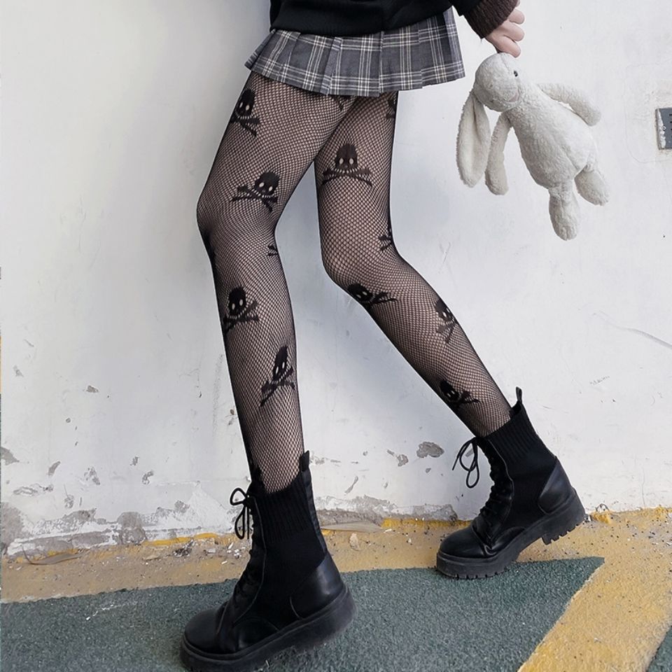 Gothic Strumpfhose mit Totenkopf