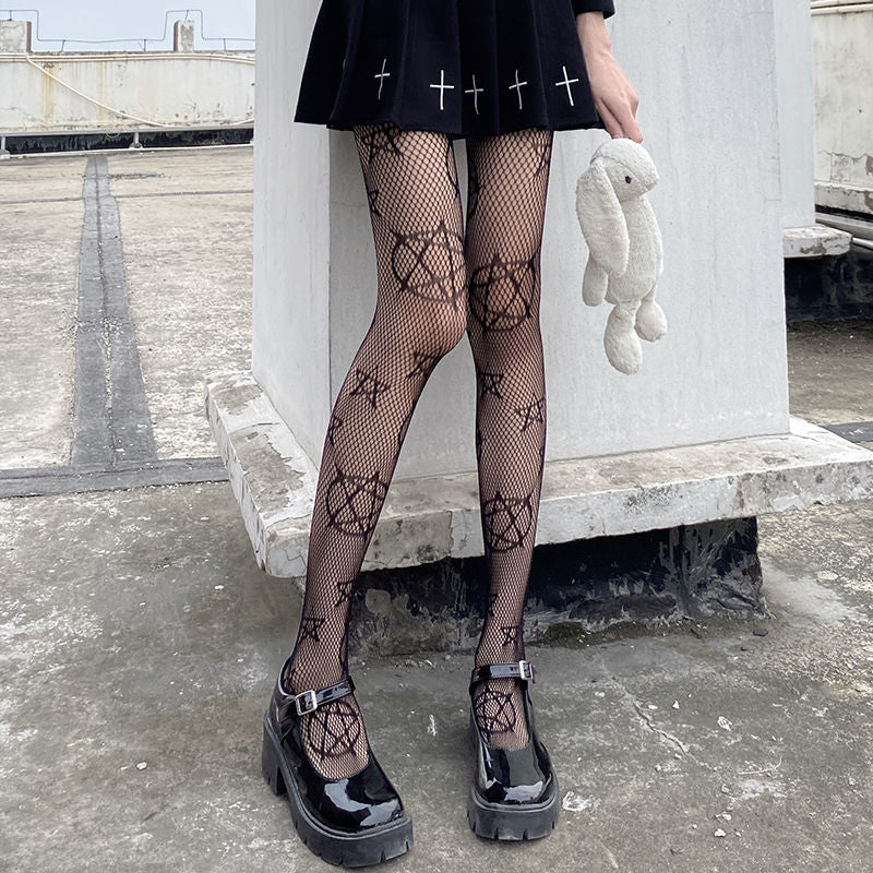 Gothic Strumpfhose mit Pentagramm
