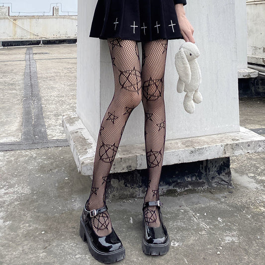 Gothic Strumpfhose mit Pentagramm