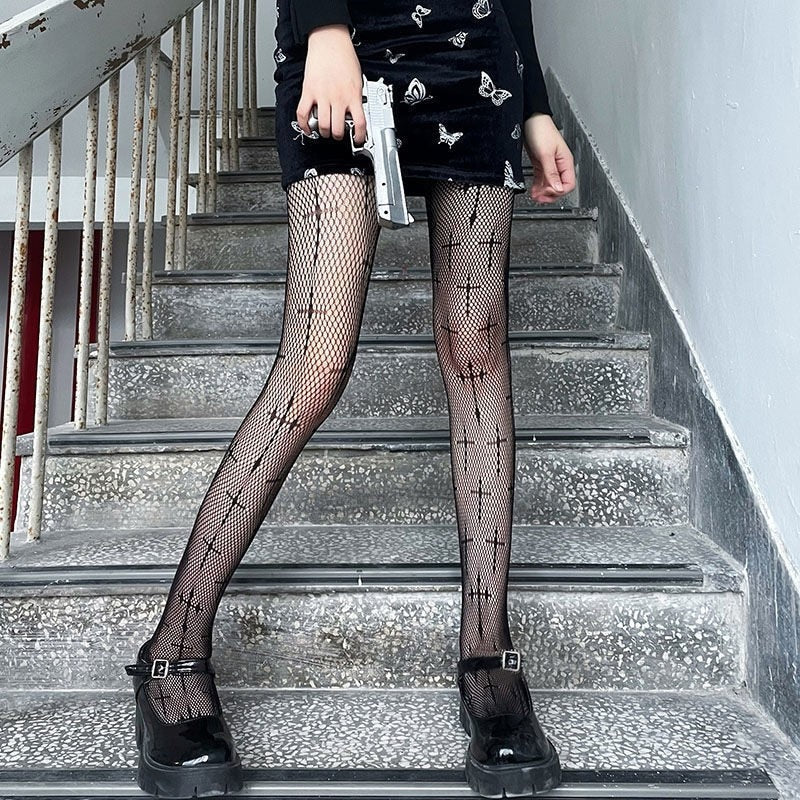 Gothic Strumpfhose mit Kreuzen