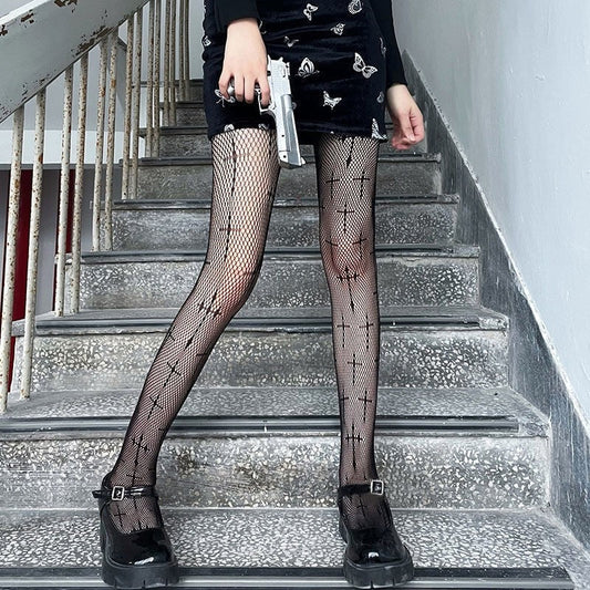 Gothic Strumpfhose mit Kreuzen