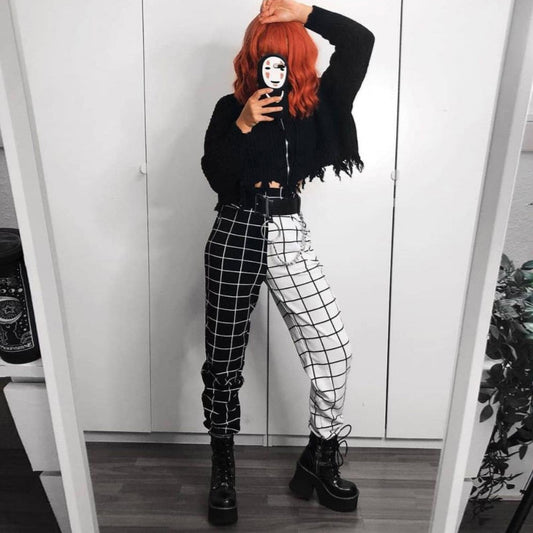 Schwarz-Weiß Gothic Damenhose
