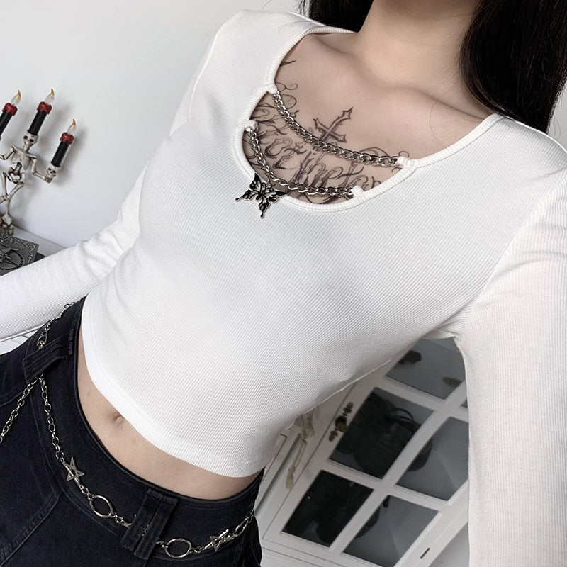 Gothic Oberteil mit Ketten für Damen