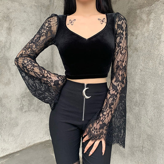 Gothic Spitzenbluse in Übergröße