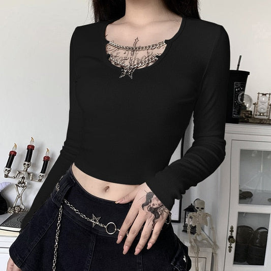 Gothic Oberteil mit Ketten für Damen