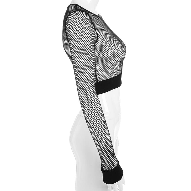 Netzoberteil Schwarz Mit Langen Ärmeln Damen